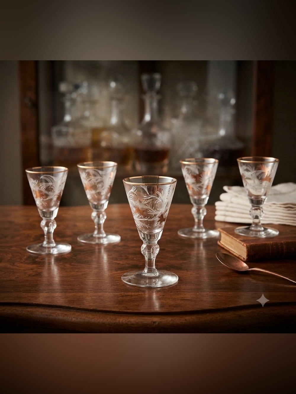 Vintage Libbey Royal Fern Gold-Trimmed Cordial Glasses